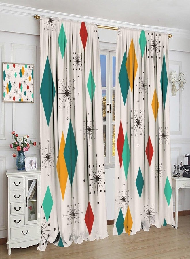 YCness Mid Century Curtains, Modern Diamond Pattern Print Window Treatments for Living Room Bedroom Nursery Kitchen, Absctract Geometric Retro 1950S 1960S Drapes 2 Panel Sets,42x45 Inch Decor - Image 5